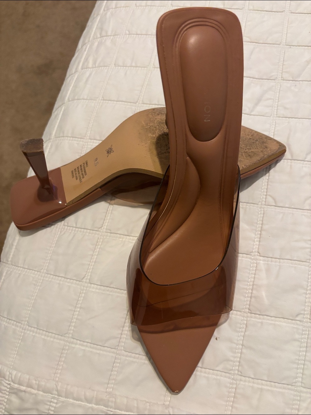 BCBGeneration Tan Clear-Band Square-Toe Mules - Picture 4 of 5